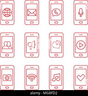 Set di telefono mobile icone nella moderna linea sottile di stile. Comunicazione universale le icone da utilizzare nelle applicazioni web e mobili. Illustrazione Vettoriale. Illustrazione Vettoriale