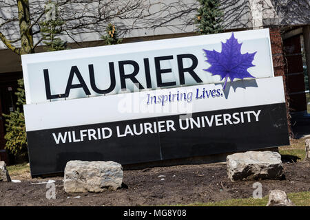 Il logo di segno della Wilfrid Laurier University di Waterloo, Ontario Foto Stock