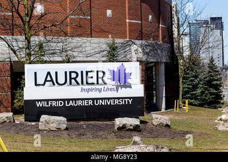 Il logo di segno della Wilfrid Laurier University di Waterloo, Ontario Foto Stock