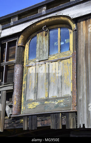 Porte in legno su una vettura si trova a Steamtown Sito Storico Nazionale situato su 62.48 acri di terreno nel centro cittadino di Scranton, Pennsylvania Foto Stock