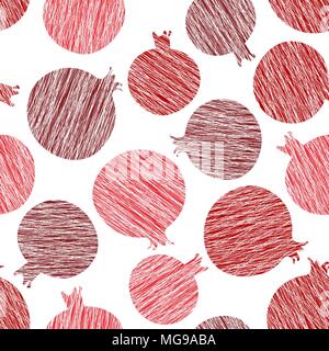 Vettore di melograno pattern. Estate sfondo del raccolto. Immagine perfetta con graffiato melograni. Infinite texture di frutta. Raccolto di ripetizione sullo sfondo. Illustrazione Vettoriale