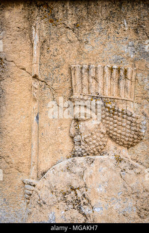 Rilievo delle nazioni portare omaggio, la scala di Apadana. Persepolis, il cerimoniale di capitale dell'Impero achemenide. Patrimonio Mondiale UNESCO Foto Stock