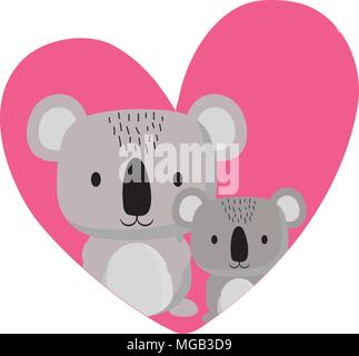 Cuore con graziosi koala su sfondo bianco, design colorato. illustrazione vettoriale Illustrazione Vettoriale