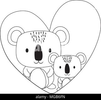 Cuore con graziosi koala su sfondo bianco, illustrazione vettoriale Illustrazione Vettoriale