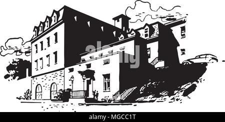 Hotel in stile rustico - retrò illustrazione clipart Illustrazione Vettoriale