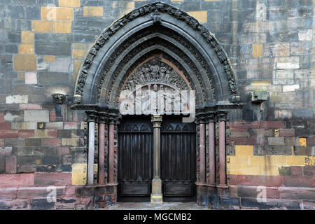 Facciata della chiesa di Saint Martin Colliegate chiesa, Colmar città, vino Alsaziano area, Alsazia, Francia, Europa Foto Stock