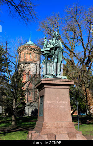 Auguste Bartholdi monumento, Colmar città, vino Alsaziano area, Alsazia, Francia, Europa Foto Stock