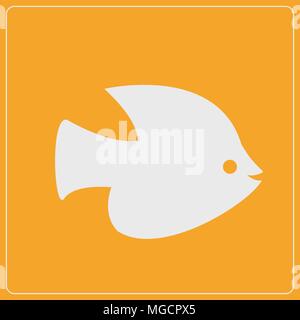 Segno di pesce illustrazione. Vettore. linea bianca icona con spostato arancione piatto riempito icona sul . Isolato.eps 10 Illustrazione Vettoriale