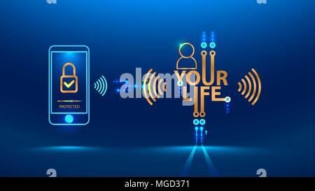 La protezione dei dati personali e sulla privacy in Internet e le reti sociali. Fissare il canale di comunicazione senza fili. Concetto di vettore Illustrazione Vettoriale