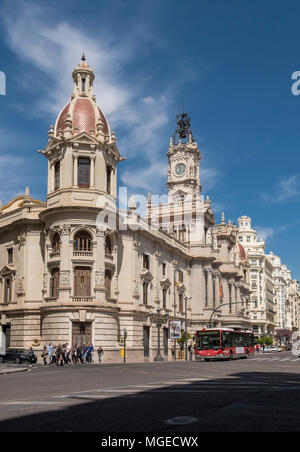 Sezione del Ayuntamiento de Valencia edificio (ValenciaTown Hall), Plaza del Ayuntamiento, Sud Ciutat Vella distretto, Valencia, Spagna. Foto Stock