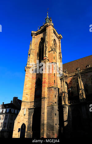 Facciata della chiesa di Saint Martin Colliegate chiesa, Colmar città, vino Alsaziano area, Alsazia, Francia, Europa Foto Stock