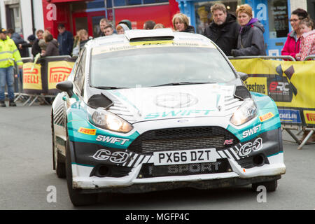 Brampton, Cumbria, Regno Unito, 28 aprile 2018. Finitura cerimoniale del Pirelli International Rally ha avuto luogo a Brampton, Cumbria. Andrew Cheal/Alamy Live News Foto Stock