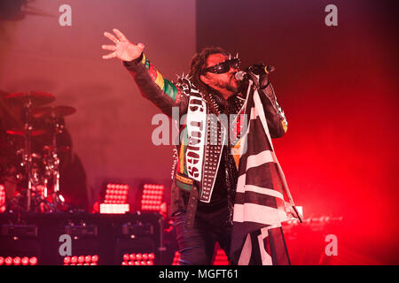 O2 Brixton Academy di Londra, Regno Unito, 28 aprile 2018, Benjie Webb, Skindred il loro grande Tings tour, © Richard Soans/Alamy Live News Foto Stock