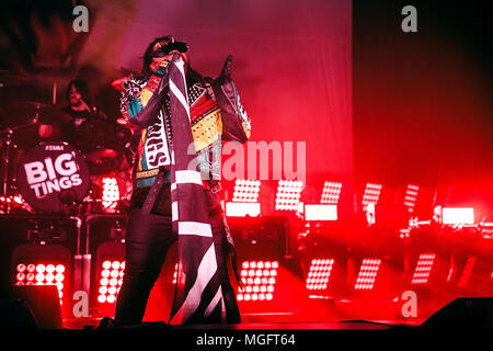 O2 Brixton Academy di Londra, Regno Unito, 28 aprile 2018, Benjie Webb, Skindred il loro grande Tings tour, © Richard Soans/Alamy Live News Foto Stock