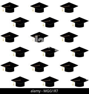 Cap o cappello per cerimonia di laurea universitaria, la finitura di istruzione per studente. Illustrazione Vettoriale, modello senza giunture Illustrazione Vettoriale