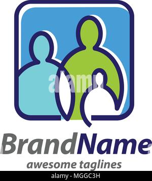 Creative famiglia semplice concetto di logo, semplice icona della famiglia logo, figure semplici papà, mamma e bambino utilizzato per la famiglia pratica, logo di persone, team, gruppo, fr Illustrazione Vettoriale