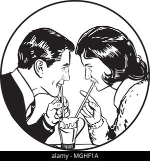 Condivisione di una soda - retrò illustrazione clipart Illustrazione Vettoriale