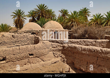 Abbandonate case del villaggio di adobe a Shafiabad, Iran Foto Stock