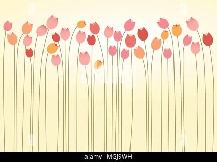 Lo strato orizzontale di Rosa,Giallo,rosso,Peach tulipani Illustrazione Vettoriale