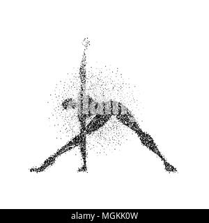 Lo Yoga pone silhouette fatta di polvere di particelle splash. L'uomo facendo esercizio di meditazione in azione. EPS10 vettore. Illustrazione Vettoriale