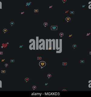 Forma di cuore senza giunture di pattern disegnati a mano chalk cuori e lettere d'amore. Carino valentines doodle illustrazione dello sfondo. EPS10 vettore. Illustrazione Vettoriale