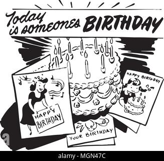 Oggi è qualcuno il compleanno - retrò illustrazione clipart Illustrazione Vettoriale