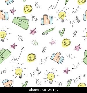 Disegnata a mano business modello senza soluzione di continuità con la finanziaria doodle elementi di disegno Illustrazione Vettoriale