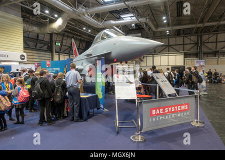 Un BAE Eurofighter Typhoon mock up sul display al Big Bang Fair al NEC di Birmingham nel marzo 2018. Foto Stock