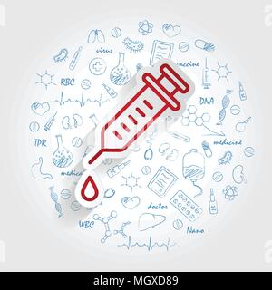 Le icone per le specialità mediche. Anestesiologia e concetto di anestesia. Illustrazione Vettoriale con disegnati a mano medicina scarabocchio. Illustrazione Vettoriale