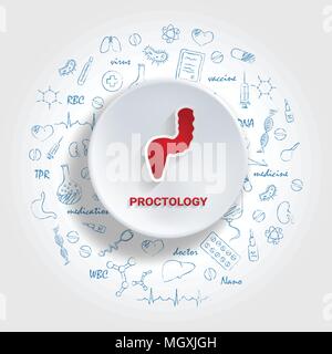 Le icone per le specialità mediche. Proctologia concetto. Illustrazione Vettoriale con disegnati a mano medicina scarabocchio. Illustrazione Vettoriale