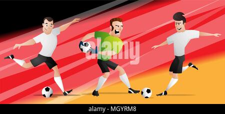 Il set di team Germany calcio o i giocatori di calcio calciare il pallone. Isolato da sfondo. Disegnato in uno stile cartoon. Illustrazione Vettoriale