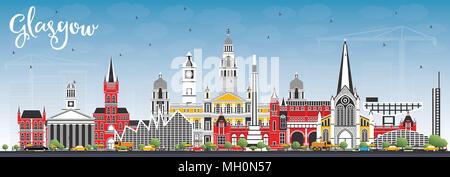 Glasgow Scozia skyline della città con edifici di colore e cielo blu. Illustrazione Vettoriale. Viaggi di affari e di turismo con il concetto di architettura storica. Illustrazione Vettoriale