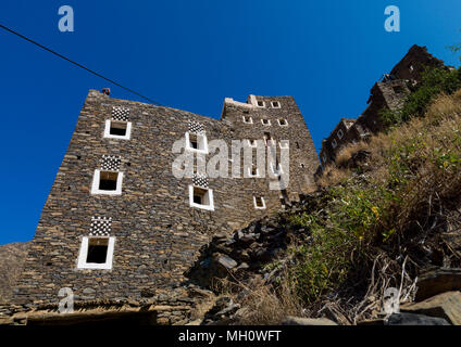 Rijal alma villaggio tradizionale con la tipica architettura aseeri, Rijal Almaa Provincia, Rijal Alma, Arabia Saudita Foto Stock