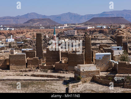 Tradizionale di argilla e limo case in un villaggio, Provincia di Asir, Aseer, Arabia Saudita Foto Stock