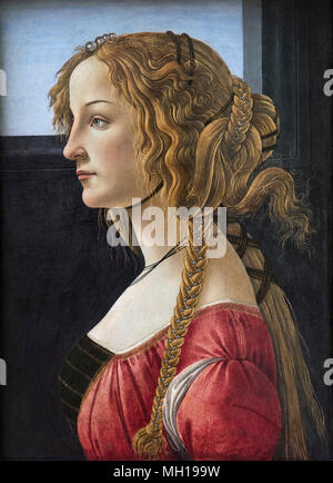 Sandro Botticelli (ca. 1445-1510), il Ritratto di una giovane donna, (eventualmente Simonetta Vespucci), ca. 1480. Profilbildnis einer jungen Frau. Foto Stock