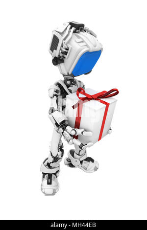 Piccolo 3d figura robotica, su bianco, isolato Foto Stock