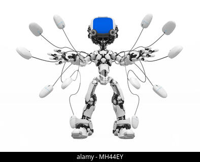 Piccolo 3d figura robotica, su bianco, isolato Foto Stock