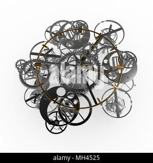 La precisione di un orologio meccanismo ad ingranaggio 3d'illustrazione, isolato Foto Stock