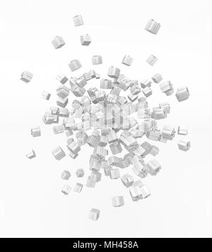 Numerose avvolto confezione regalo 3d, isolata su bianco Foto Stock