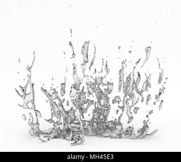 Abstract 3d metallo liquido splash, su bianco, isolato Foto Stock