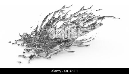 Abstract 3d metallo liquido splash, su bianco, isolato Foto Stock