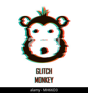 Sorpreso icona di scimmia. TV effetto glitches. Stile moderno illustrazione vettoriale. Foto Stock