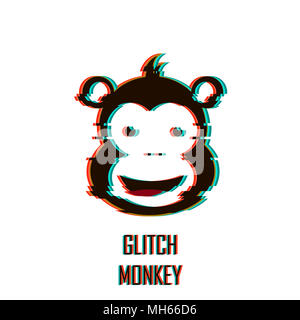 Smile gli Emoji scimmia. Illustrazione Vettoriale con TV glitch effetto. Foto Stock