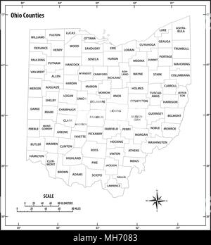 Ohio State delineare politiche ed amministrative mappa vettoriale in bianco e nero Illustrazione Vettoriale