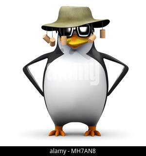 3D render di un simpatico cartoon penguin character indossando un bush australiano hat Foto Stock