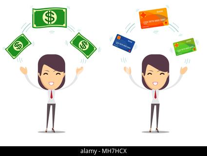 Donna con una carta di credito e contanti Illustrazione Vettoriale