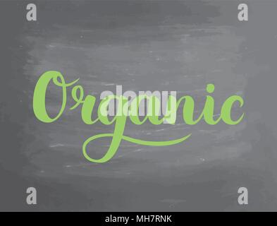 Eco organico lavagna Lavagna la scrittura di testo il testo scritto a mano, gesso su una lavagna, illustrazione vettoriale. Logo per mangiare sano bar, ristorante, negozi e stampa e prodotti digitali Illustrazione Vettoriale