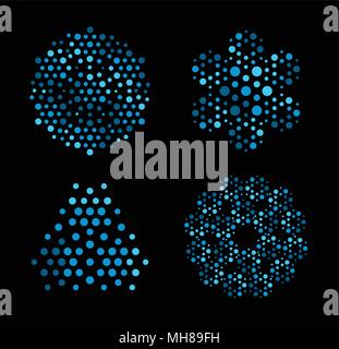 Le reti neurali logo azienda. Futuristico intelligenza artificiale interface design, colore blu dots, nuovo e moderno logo technlogy, abstract illustrazione vettoriale. Illustrazione Vettoriale