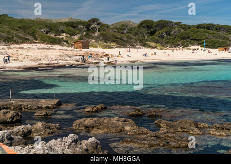 Strand und Bucht der Cala Agulla bei Cala Rajada, Mallorca, Balearen, Spanien | Cala Agulla e bay, Cala Rajada, Maiorca, isole Baleari, Sp Foto Stock