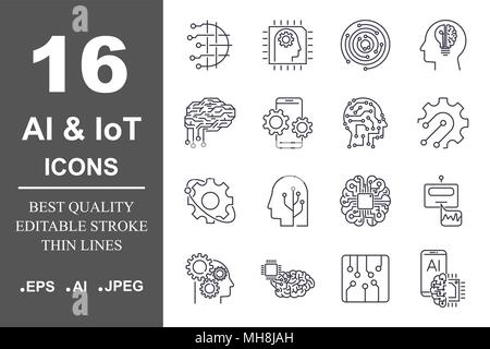 Set di machine learning icone di linea. Semplice pittogrammi pack. Illustrazione Vettoriale su uno sfondo bianco. Struttura moderna icone di stile collezione. Corsa modificabile. Illustrazione Vettoriale